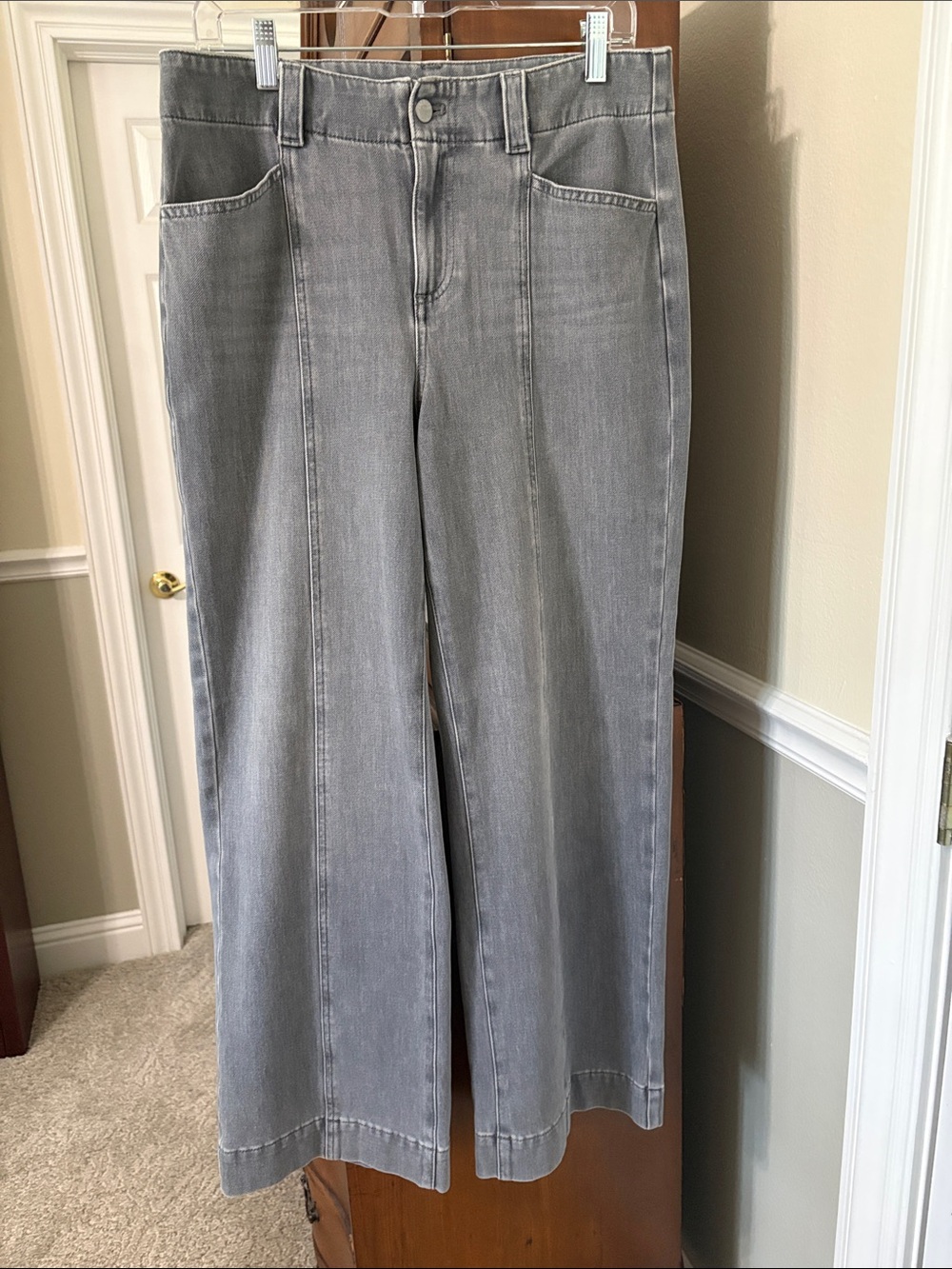 *Talbots Classic Jean Trouser Wide-Leg Soft Jeans Sterling Grey Wash BOHO Casual